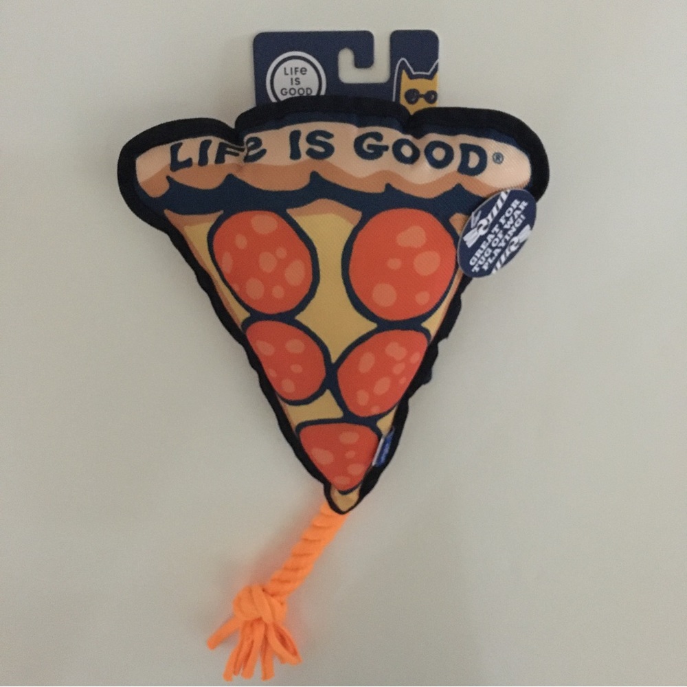 NEW Dog Toy Plush Thick Pizza Slice Shape Squeaker Rope attached | Life is Good